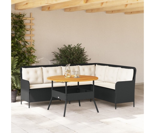 Set de sofás de jardín 2 piezas y cojines ratán sintético negro