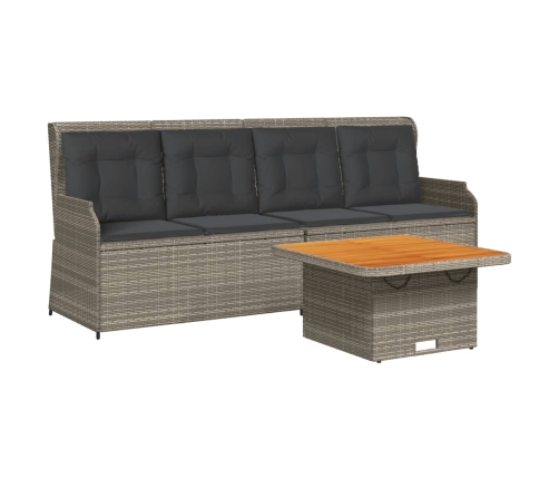 Set de muebles de jardín 3 pzas y cojines ratán sintético gris