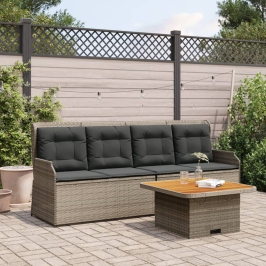 Set de muebles de jardín 3 pzas y cojines ratán sintético gris