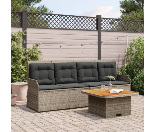 Set de muebles de jardín 3 pzas y cojines ratán sintético gris