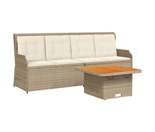 Set muebles de jardín 3 piezas y cojines ratán sintético beige
