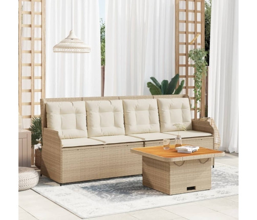 Set muebles de jardín 3 piezas y cojines ratán sintético beige
