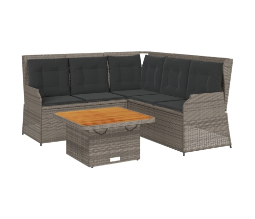 Set de muebles de jardín 4 pzas y cojines ratán sintético gris