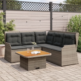 Set de muebles de jardín 4 pzas y cojines ratán sintético gris