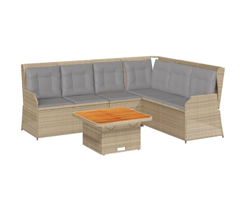 Set muebles de jardín 5 pzas con cojines ratán sintético beige