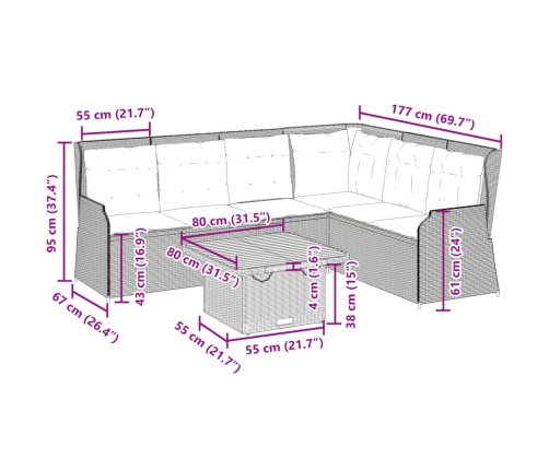 Set muebles de jardín 5 pzas con cojines ratán sintético beige