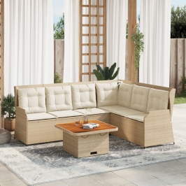 Set muebles de jardín 5 pzas con cojines ratán sintético beige
