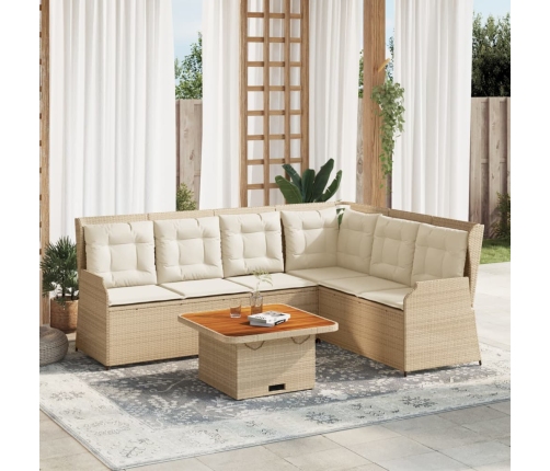 Set muebles de jardín 5 pzas con cojines ratán sintético beige