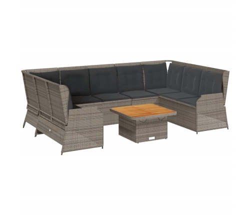 Set de muebles de jardín 7 pzas y cojines ratán sintético gris