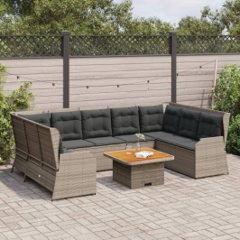 Set de muebles de jardín 7 pzas y cojines ratán sintético gris