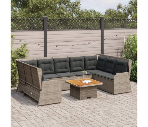Set de muebles de jardín 7 pzas y cojines ratán sintético gris