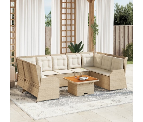 Set de muebles de jardín y cojines 7 pzas ratán sintético beige