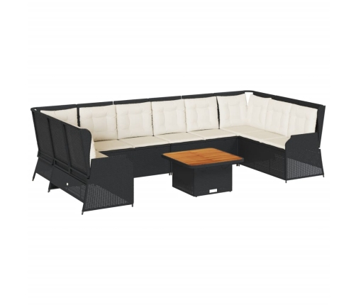 Set de muebles de jardín y cojines 7 pzas ratán sintético negro