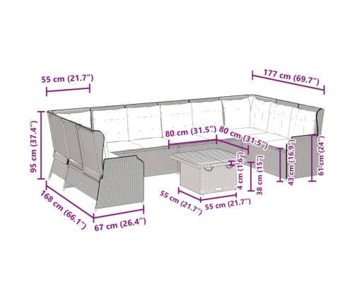 Set de muebles de jardín y cojines 7 pzas ratán sintético negro