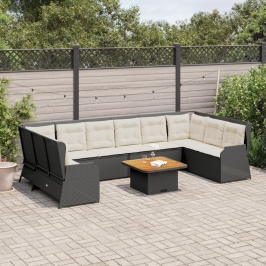 Set de muebles de jardín y cojines 7 pzas ratán sintético negro