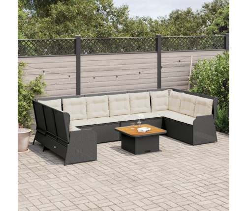 Set de muebles de jardín y cojines 7 pzas ratán sintético negro