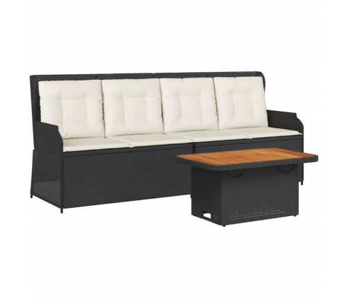Set de muebles de jardín 3 pzas y cojines ratán sintético negro