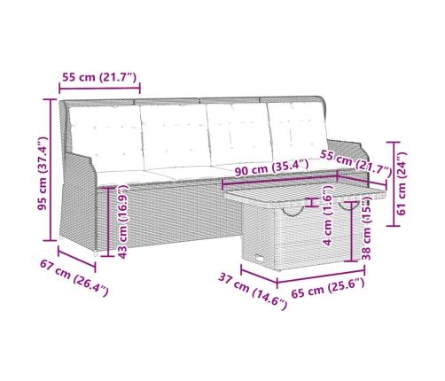 Set de muebles de jardín 3 pzas y cojines ratán sintético negro