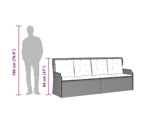 Set de muebles de jardín 3 pzas y cojines ratán sintético negro