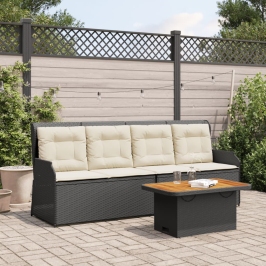 Set de muebles de jardín 3 pzas y cojines ratán sintético negro
