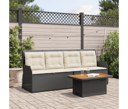 Set de muebles de jardín 3 pzas y cojines ratán sintético negro