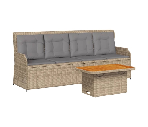 Set muebles de jardín 3 piezas y cojines ratán sintético beige