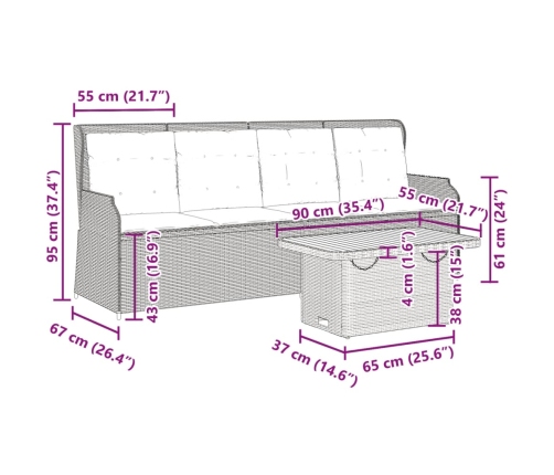 Set muebles de jardín 3 piezas y cojines ratán sintético beige