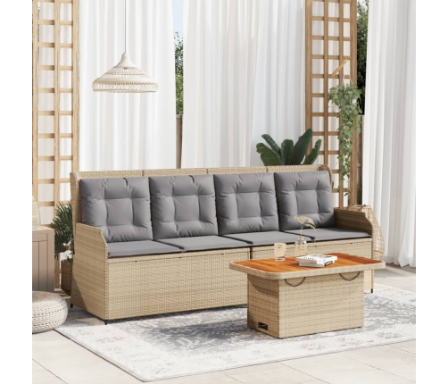 Set muebles de jardín 3 piezas y cojines ratán sintético beige