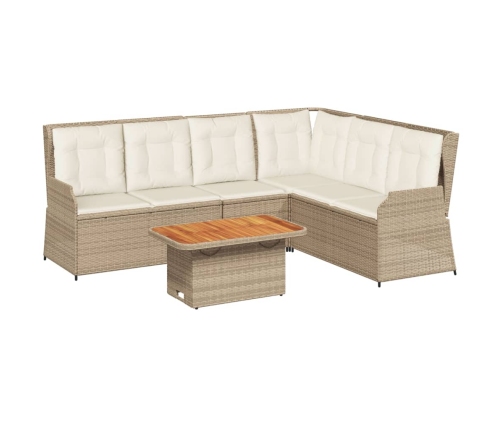 Set muebles de jardín 5 pzas con cojines ratán sintético beige