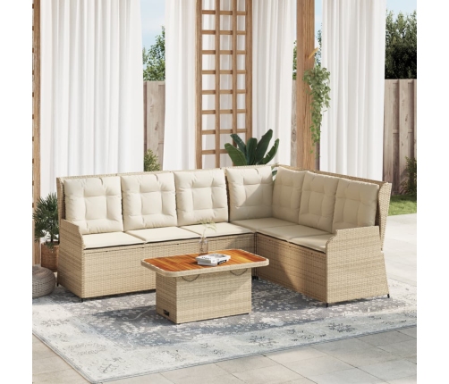 Set muebles de jardín 5 pzas con cojines ratán sintético beige