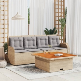 Juego de sofás de jardín con cojines beige 3 pzas ratán PE