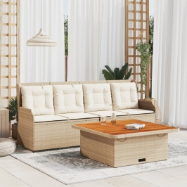 Juego de sofás de jardín con cojines beige 3 pzas ratán PE