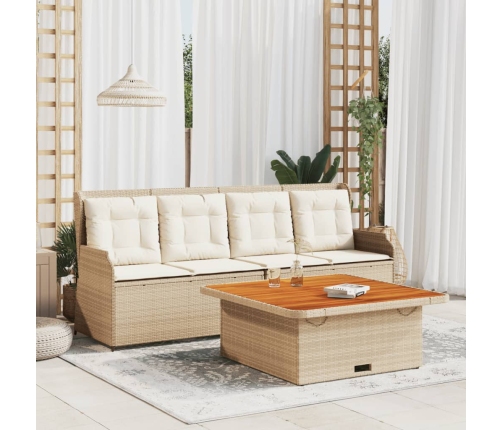 Juego de sofás de jardín con cojines beige 3 pzas ratán PE