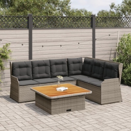 Set de muebles de jardín 5 pzas y cojines ratán sintético gris