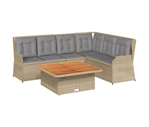 Set muebles de jardín 5 pzas con cojines ratán sintético beige
