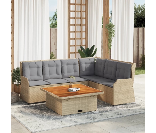 Set muebles de jardín 5 pzas con cojines ratán sintético beige