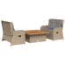 Set muebles de jardín 3 piezas y cojines ratán sintético beige