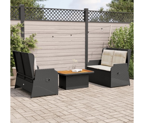 Set de muebles de jardín 3 pzas y cojines ratán sintético negro