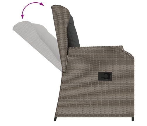 Set de muebles de jardín 3 pzas y cojines ratán sintético gris