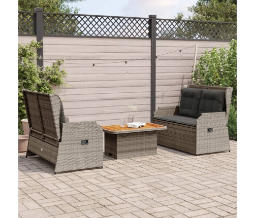 Set de muebles de jardín 3 pzas y cojines ratán sintético gris