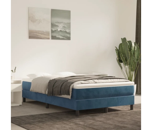 Cama box spring con colchón terciopelo azul oscuro 120x190 cm