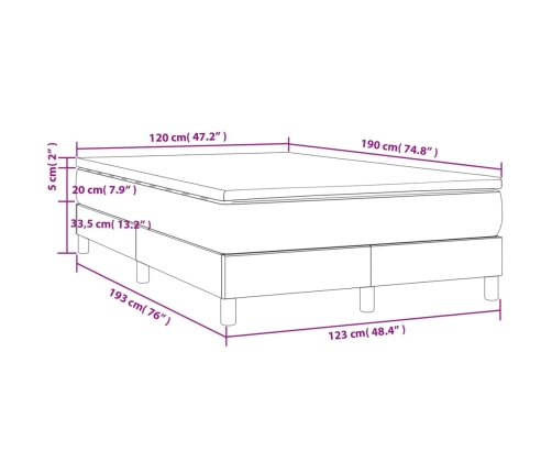 Cama box spring con colchón tela marrón oscuro 120x190 cm