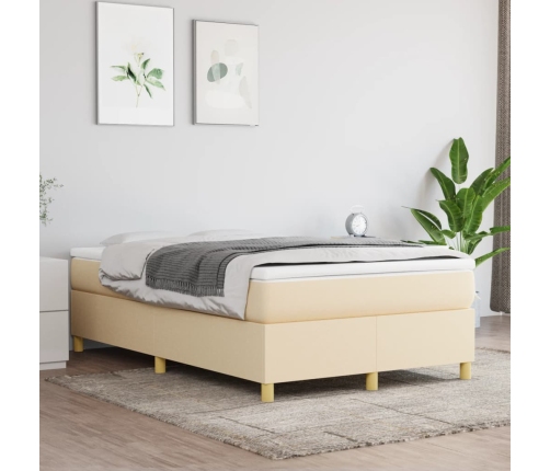 Cama box spring con colchón tela color crema 120x190 cm