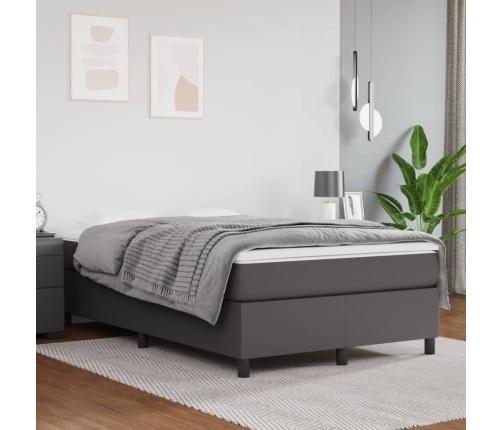 Cama box spring con colchón cuero sintético gris 120x190 cm