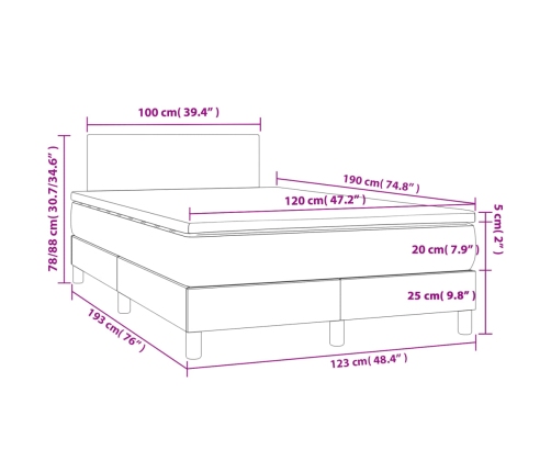 Cama box spring con colchón tela gris claro 120x190 cm