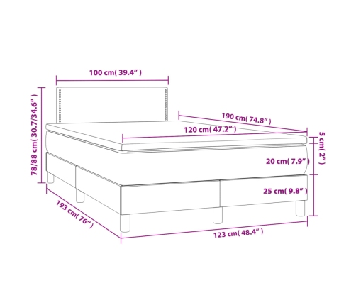 Cama box spring con colchón tela gris claro 120x190 cm