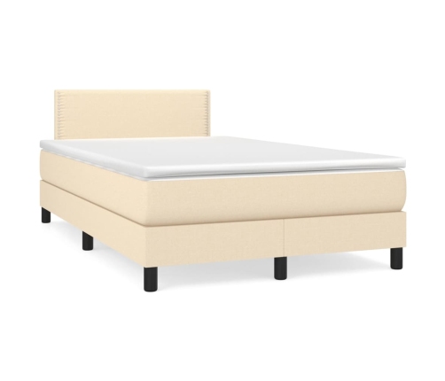 Cama box spring con colchón tela color crema 120x190 cm