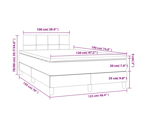 Cama box spring con colchón tela gris oscuro 120x190 cm