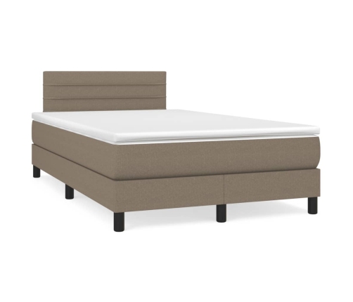 Cama box spring con colchón tela gris taupe 120x190 cm