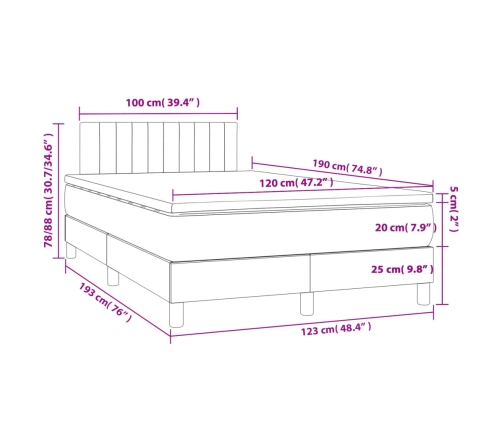 Cama box spring con colchón tela gris claro 120x190 cm